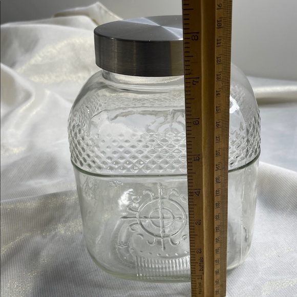 Textured Pattern Clear Glass Jar Screw Top Silver Lid Canister Storage - Picture 6 of 8